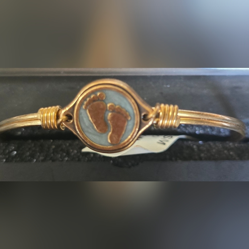 Luca+Danni Gold Bracelet with Footprint Design And Light Blue Enamel Accent